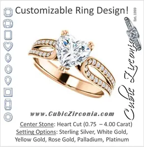 Cubic Zirconia Engagement Ring- The Monet (Customizable Heart Cut Design with Wide Split-Pavé Band)