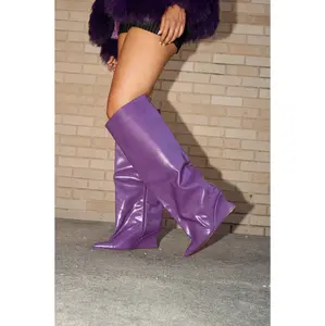 AZALEA WANG KENYA PURPLE KNEE HIGH WEDGE BOOT AZALEA WANG KENYA PURPLE KNEE HIGH WEDGE BOOT