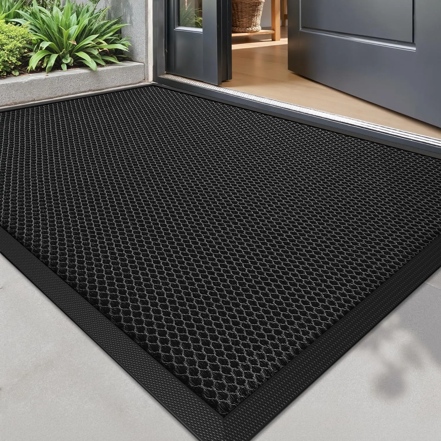 LUMIRUGS Front Door Mat for Outside Entrance 32''x47'', Heavy-Duty Dirt-Trapping Doormat with Durable Non-Slip Rubber Backing, Stain & Fade-Resistant Entry Mats, Black