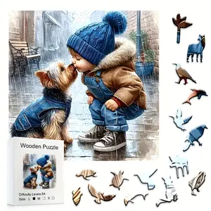 501pet Craft and Humanoid Puzzle, Wooden Jigsaw Puzzle, Square Color Game, Opposite Gender Small Animal, Gift Box Packaging, Ideal for Birthday & Holidays, Wooden Puzzles