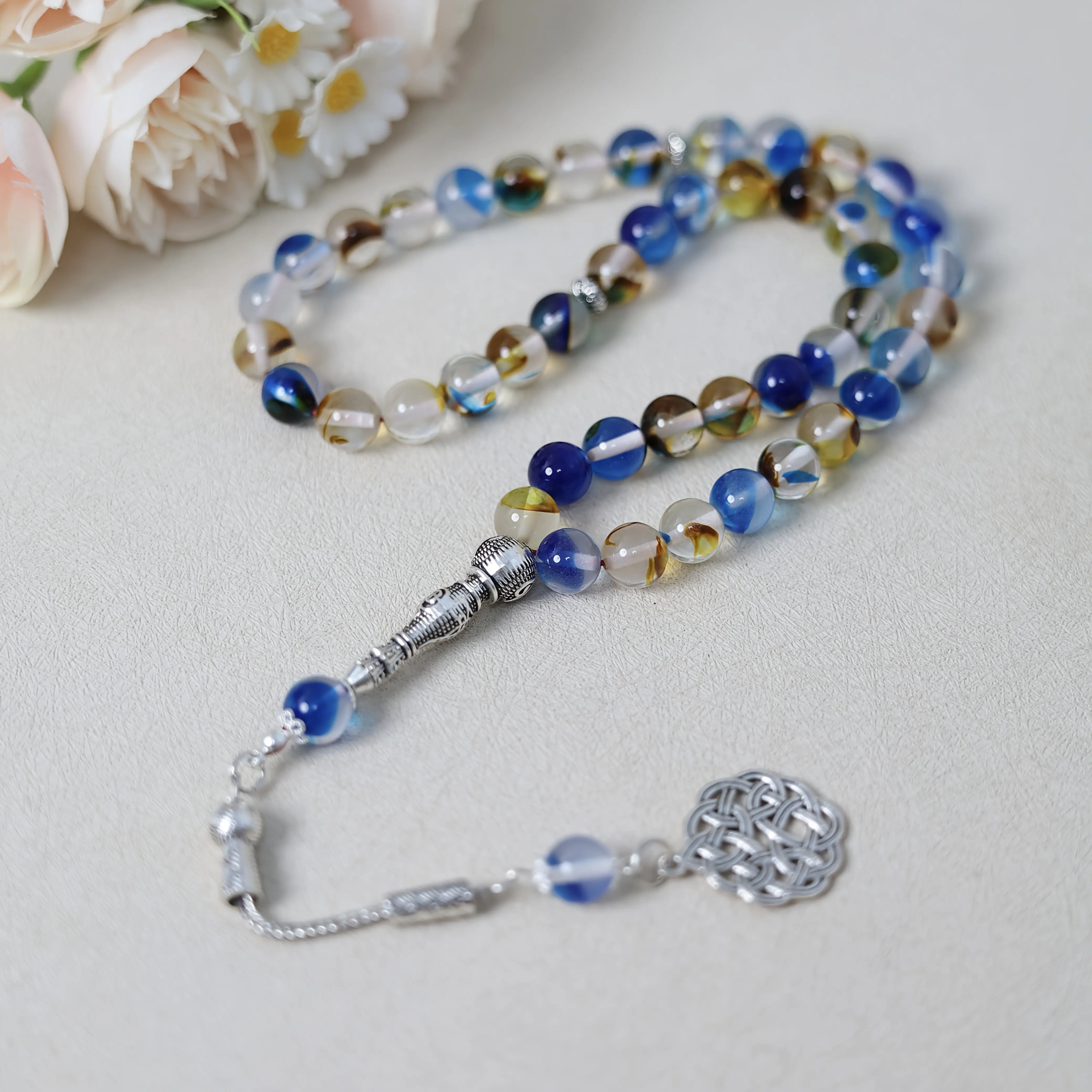 Elegant 45 Blue Glow-in-the-Dark Rosary/ Tasbih/ Tasbih, 10mm Beads, Preferred for Prayer and Spiritual Meditation, Suitable for Islamic Prayer, Holiday Gifts, Party Events. Comes with Gift Box