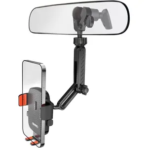 Rearview Mirror Phone Holder for  360?Rotatable and Retractable, Auto Clamp  Phone Mount with Multi-Angle Adjustment Compatible with  4-7 Inch Phones