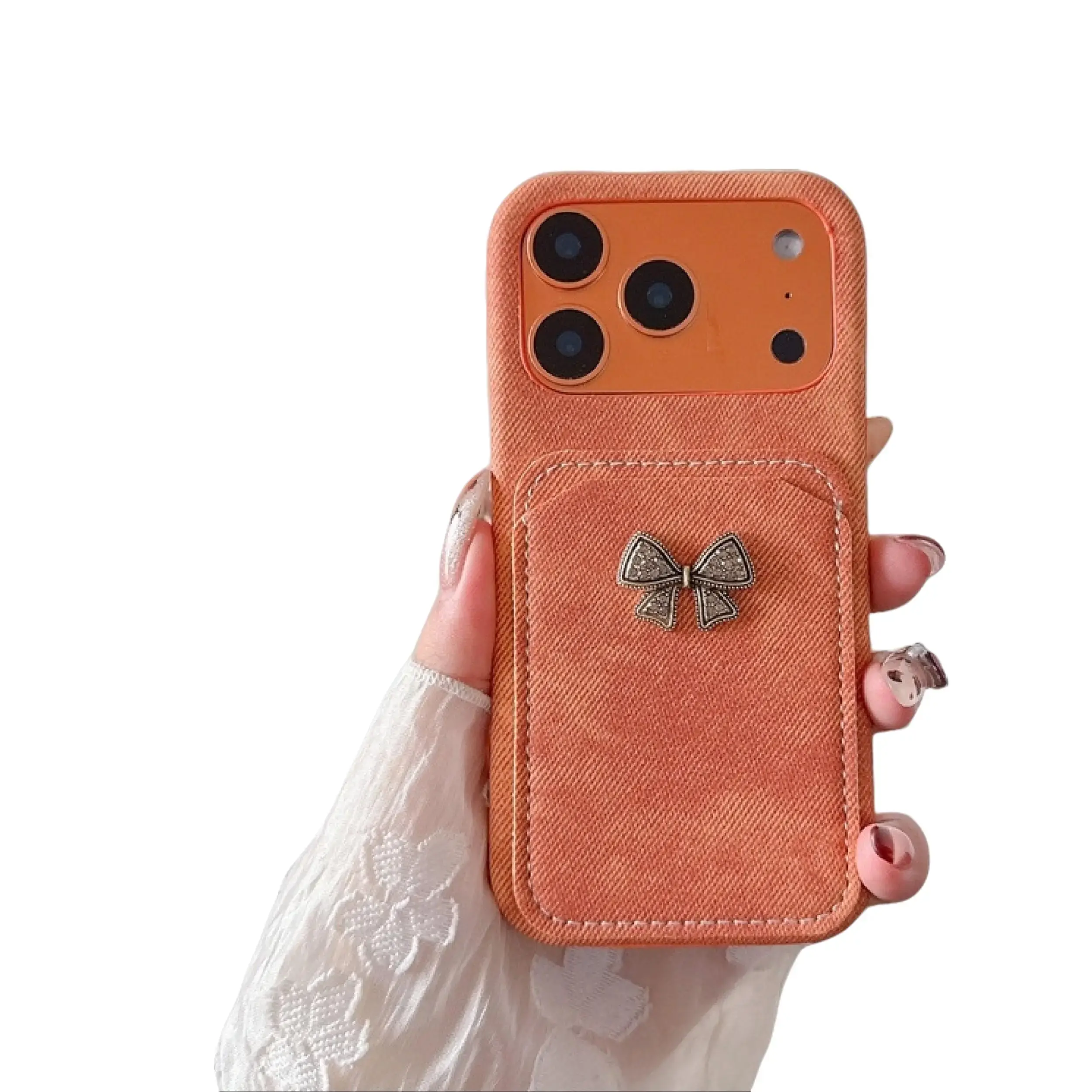 3D Glitter Diamond Butterfly Hard Phone Case - Customized Scratch-Resistant Protective Casing, Precise Fit for 14/15/16/17 Denim Pattern Devices, Stylish Butterflies Phone Accessory