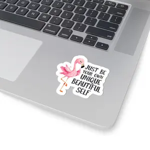 Just Be Your Own Unique Beautiful Self Flamingo Sticker,  Positive Affirmation Vinyl Decal for Laptops, Water Bottles