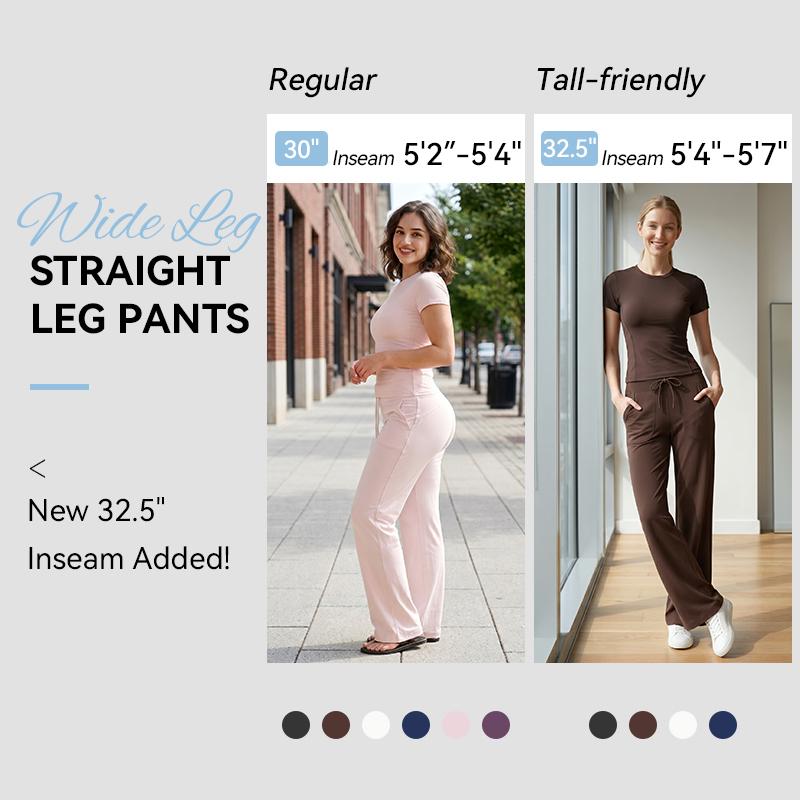 Airfree 2-Piece Workout Set, Shaping Support, Breathable Quick-Dry, Athletic Women&rsquo;s Crew Neck T-shirts Straight-leg Pants 30'', 32.5'' Inseam Tracksuit Set, Regular/ Tall Girls Friendly for Yoga, Gym, Workout, Running, Gym Workout Clothes Athleisure Wear