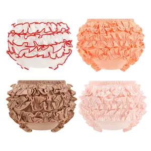 4-Pack Pure Cotton Girls Bloomers Underwear Soft Solid Baby Breathable Undies for Girls Infant Ruffle Diaper Cover Cute Toddler Kids Dress Briefs Panties