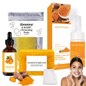 Turmeric Facial Cleansing Set, 4 Counts/set Turmeric Soap & Essential Oil & Cleaning Pad & Mousse Cleanser, Turmeric Face Wash, Deep Cleansing & Nourishing Skincare Set for Women & Men, Turmeric Brightening Cleanser