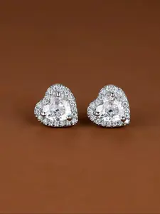 Women's Glittering Rhinestone Decor Stud Earrings, Trendy Fashionable Accessories, 1 Pair Trendy Sparkling Heart Shaped Halo Cubic Zirconia Stud Earrings for Women & Girls, Jewelry As Gift for Daily & Party Decor, Copper Zirconia