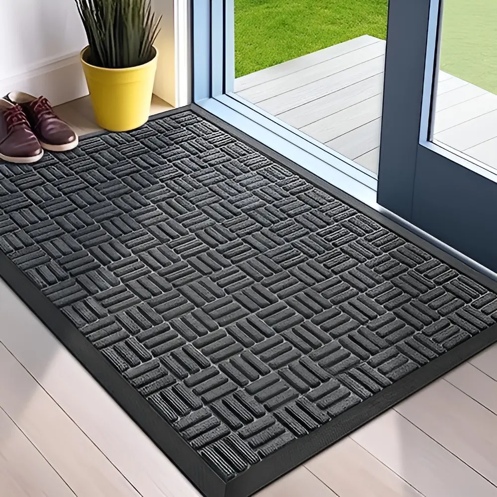 Grey Modern Polypropylene Double Layer Front Door Mat - 29.5"l x 17"w Durable Non-Slip Dirt Trapper Rug, Wrinkle-Resistant, Waterproof, Fast-Dry Pile, Color Stays Fresh, for Indoor/Outdoor Entryway Use