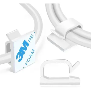 120 Pcs Adhesive Cable Wire Clips White, Cable Staples Outdoor Cable Management Wire Organizer Cord Holder for Under Desk, Car, Wall, TV PC Ethernet Cable