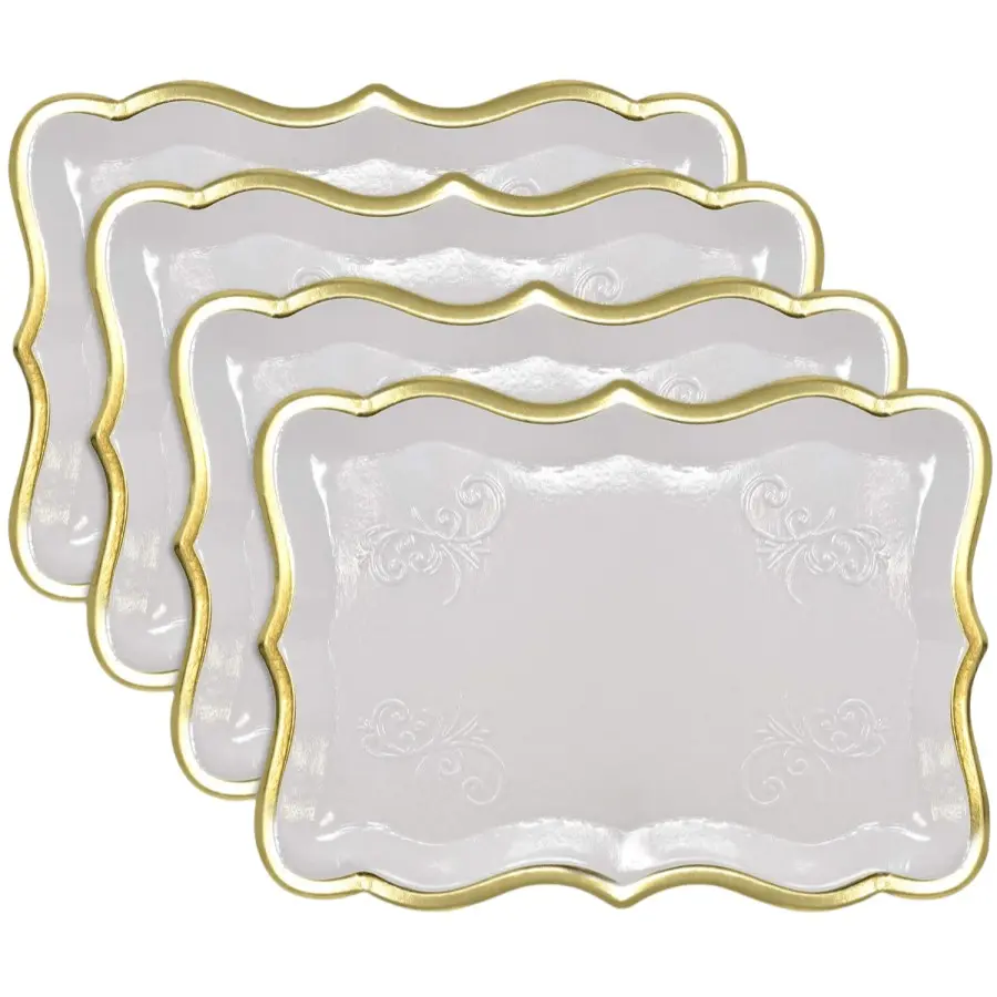 10 Pcs 9 x 13 Inch White and Gold Rim Disposable Serving Trays, Party Tableware Supplies, Rectangular Paper Plates for Dessert Platters, Cupcake Displays and Birthday or Wedding Party Tables, Food Trays for Party