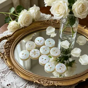 Natural Shell Buttons, Handmade Button for Shirts, DIY Embroidered Pattern Buttons, Two-Hole Buttons, Craft Supplies
