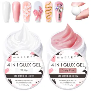 Makartt Solid Gel Builder: 4-in-1 2pcs White and Dusty Pink Non-sticky for Extension 3D Sculpting Nail, UV Glue for Acrylic Tips, Rhinestones & Sculpture Hard Gels for Nails UV/LED Lamp Required