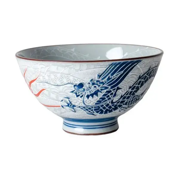 Japanese Kobiki Dragon Porcelain Rice Bowl