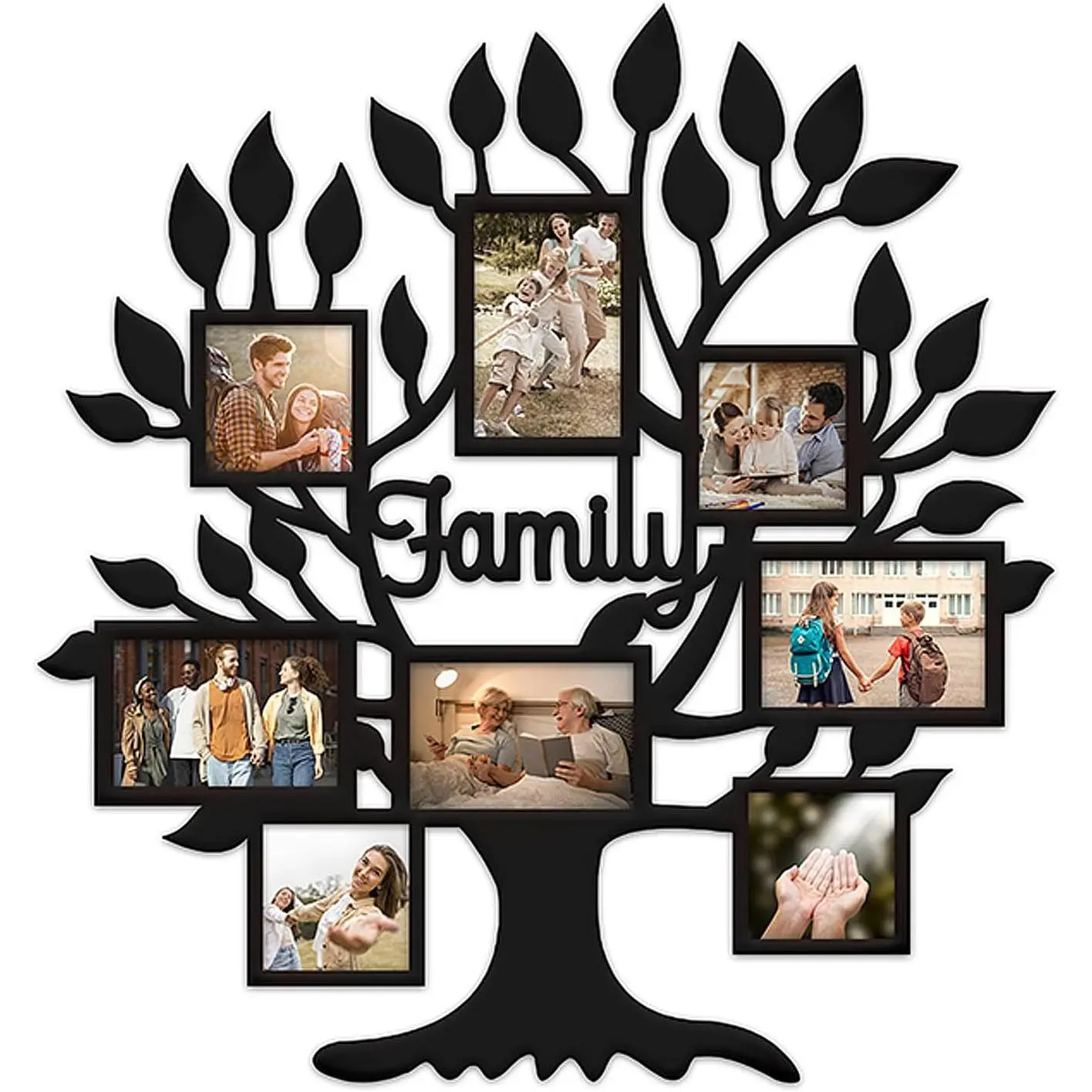 Family Tree Picture Frame, 8 Opening Pictures Frame Collage (4 4''x6'', 4 4''x4'') Photo Frames for Wall  Modern Farmhouse Family Photo Frames for Wall Living Room Bedroom (Black)