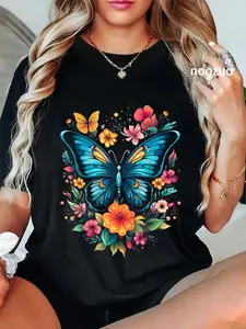 100% Cotton Butterfly With Flowers I Aesthetic Butterfly T-Shirt