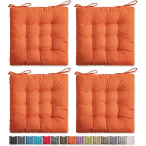 4 Pack Chair Cushions, Seat Cushions, Chair Pads, Chair Mat for Indoor, Outdoor Dining Chair, Kitchen Chairs, Dining Room Chairs (16" x 16" x 4 Pack, Orange)