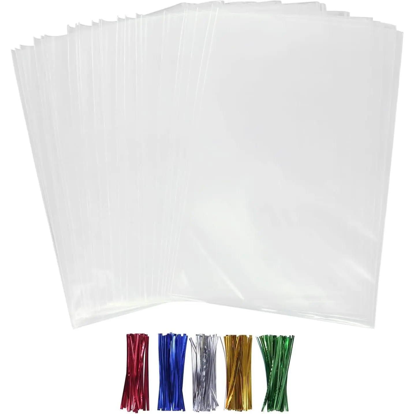 50 Pack Cellophane Bags - Clear Plastic  Bags 6x9 with Ties for Packaging Cookies, Pretzels, Sandwiches, Candies & Chocolates