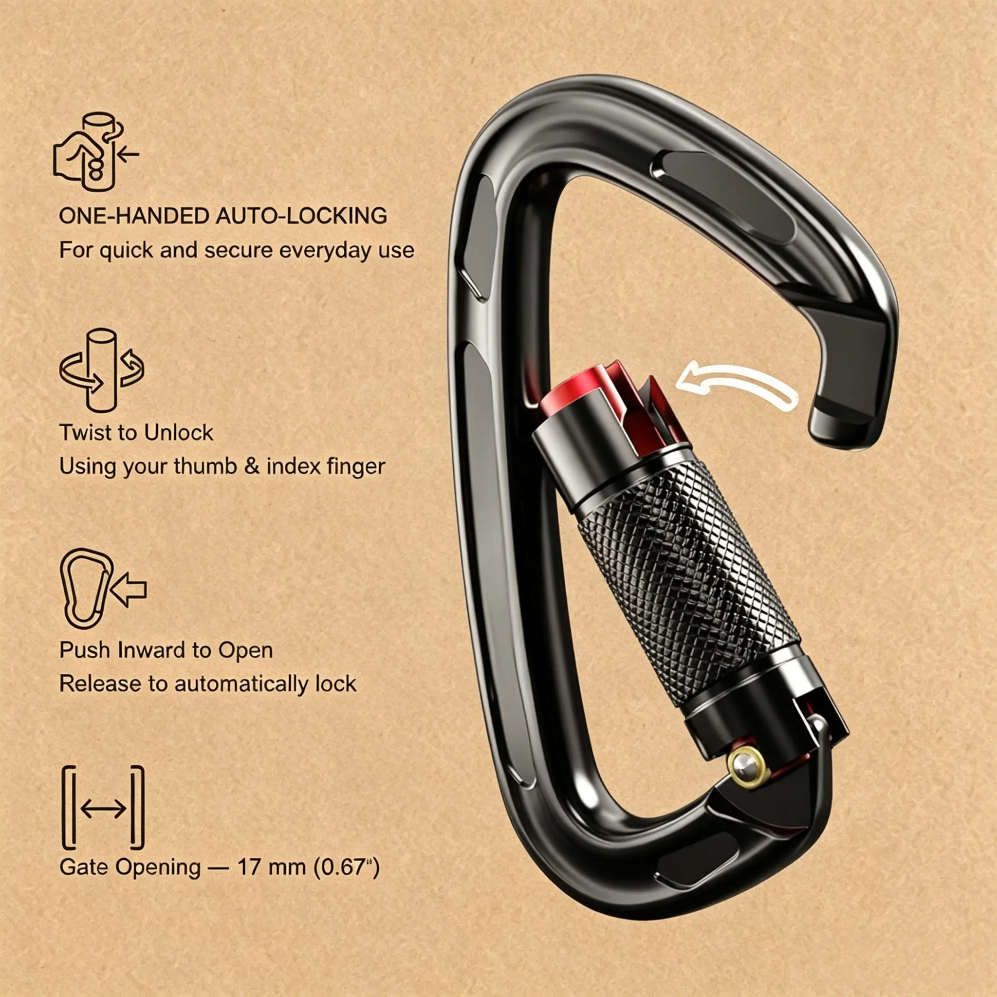 Outdoor Climbing Main Lock, D-shapedDEALS FOR YOUAutomatic Lock Safety Buckle, Heavy Duty Buckle forClimbing, Rapid Descent and Mountaineering, RopeCarabiner, Locking Carabiner