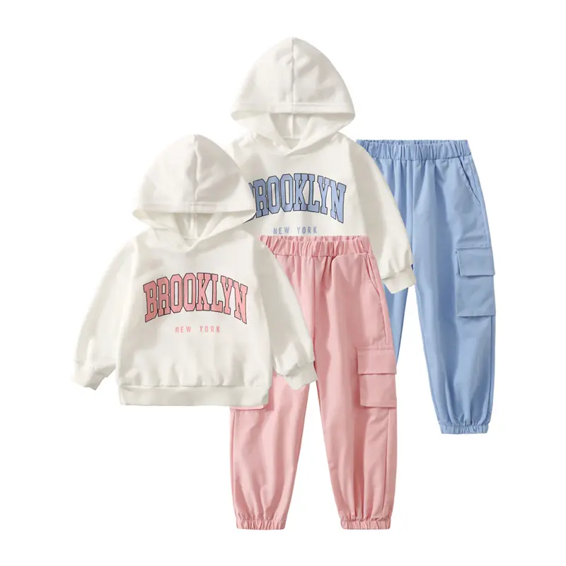 #SohoChic 4-piece girls' spring/summer fashion sportswear suit Children's 3-14 cute casual hoodie with jogging pants suit Matching Outfit Set Sweatshirt Sets