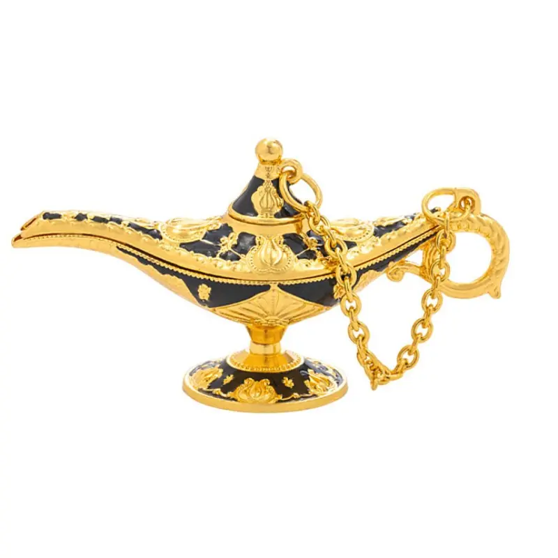 Aladdin Lamp Decorative Ornament, Floral Pattern Luxury Desktop Decoration, Metal Home Decor for Halloween Christmas Hanukkah Easter