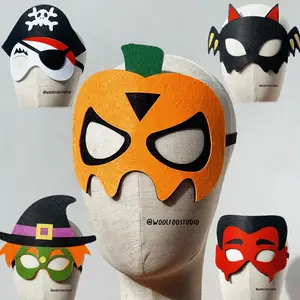 WOOLFOO Halloween Felt Mask For Kids - Assorted Designs Including Pirate Witch Batman & Pumpkin Masks Perfect for Costume Play