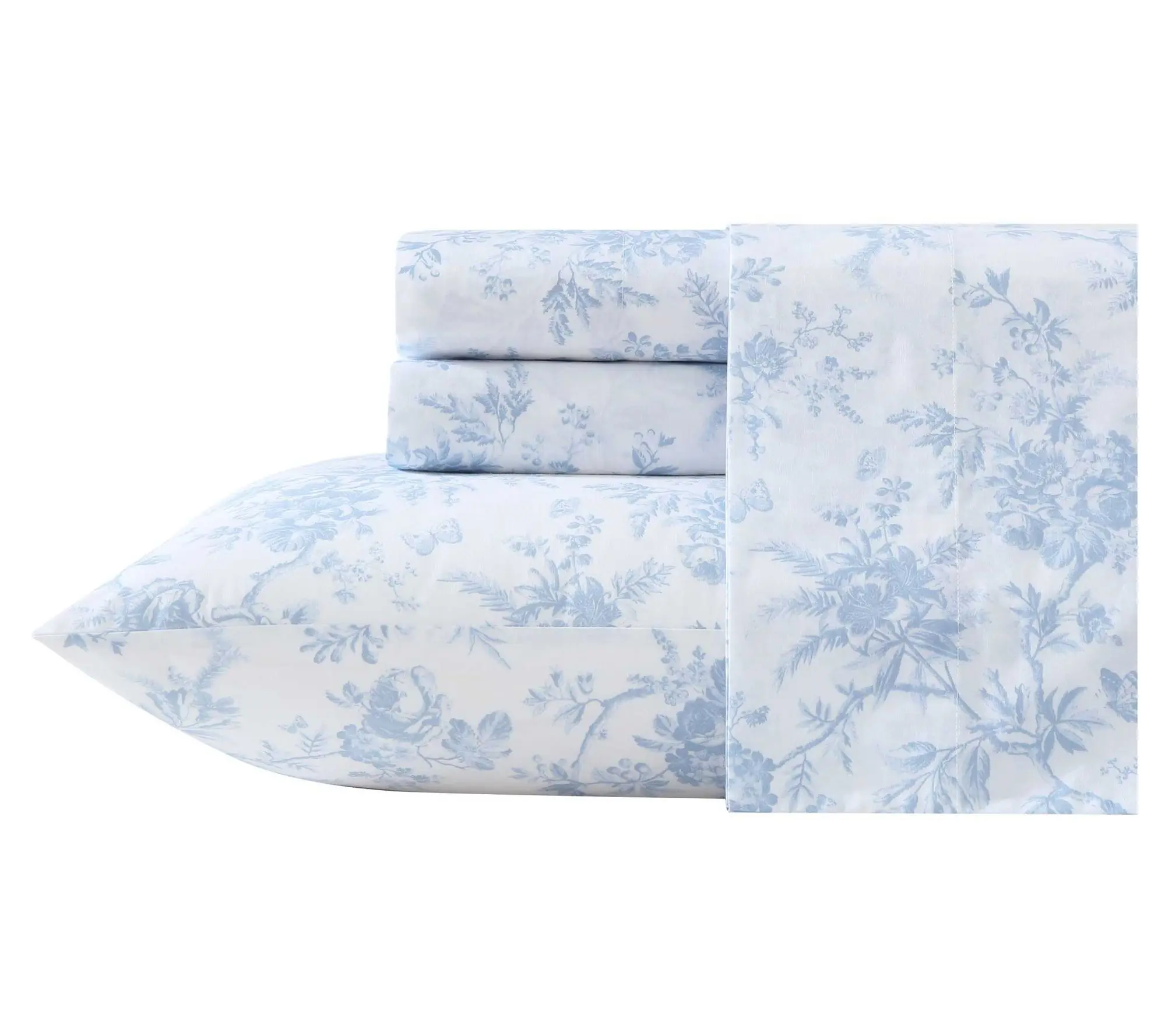 Laura Ashley Walled Garden Blue Cotton Percale King Sheet Set