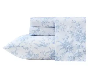 Laura Ashley Walled Garden Blue Cotton Percale Twin Sheet Set