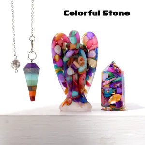 Natural Healing Gemstone Seven Chakra Angel Amethyst Spirit Pendant Set, Yoga Reiki Crystal Crafts with Gift Box for Spiritual Wellness