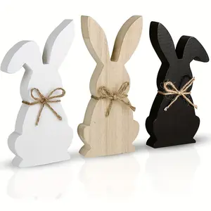 3pcs Rustic Wooden Easter Bunny Signs Set, Multipurpose Country Style Tiered Tray Decor, Festive Table Centerpiece for Home, Office, Classroom, Party, Indoor & Outdoor Use Decoration Colorful