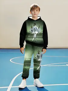 Boys' Cristiano Ronaldo Hoodie Set, Youth Kits, Casual Fashion Sweatshirt, Fitted Regular Length, Moderate Fabric, Spring & Fall Wear