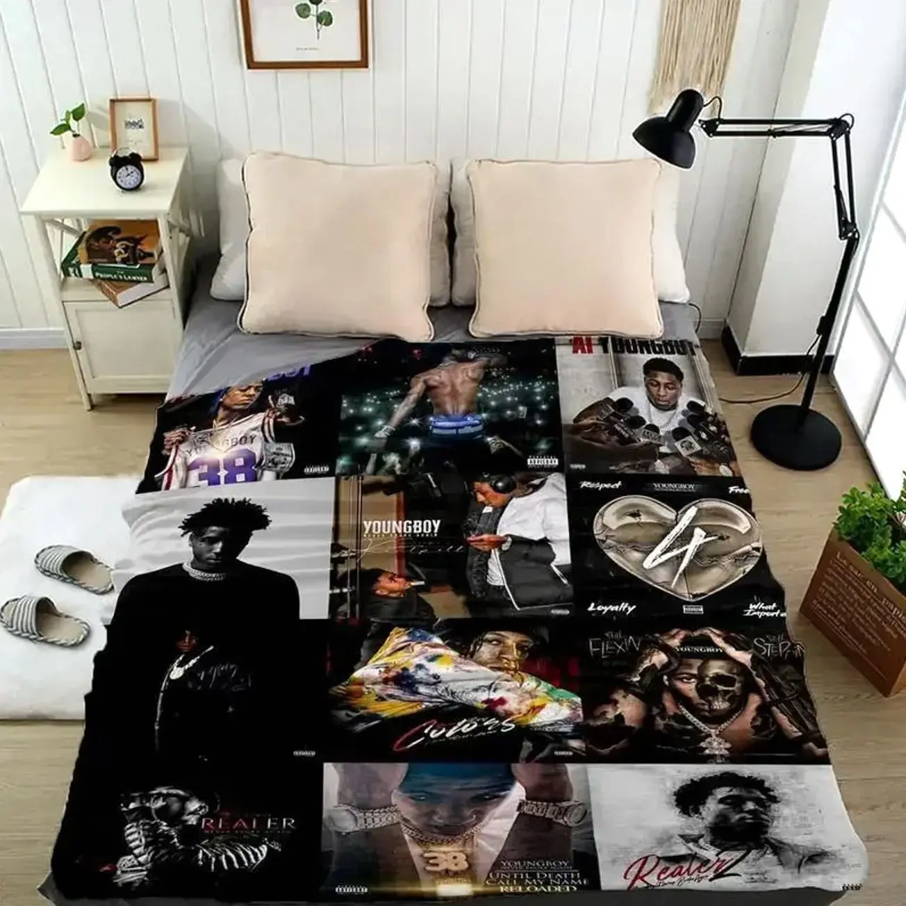 Young-Boi Album Cover Flannel Blanket Hip Hop Music Portrait Graphic Throw for Bedroom Studio Dorm and Fan Lounge Decor