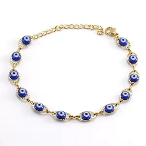 Evil Eye 18k Gold Plated Bracelet Stainless Steel with Blue Beads, Fashion Jewelry for Women and Girls Perfect Valentine’s Gift for her