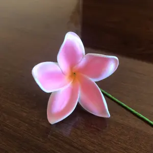 Plumeria Foam Flower with Stem Light Pink 2.25"
