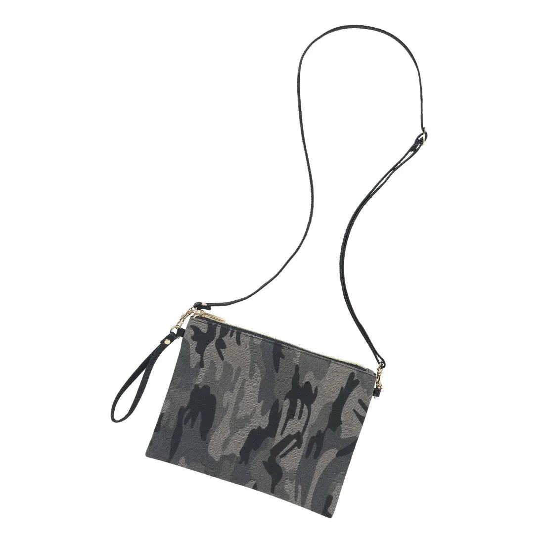Viv&Lou® Black Camo Hayley Crossbody Wristlet Purse Canvas Bag - Blank #M138VL-CAMO