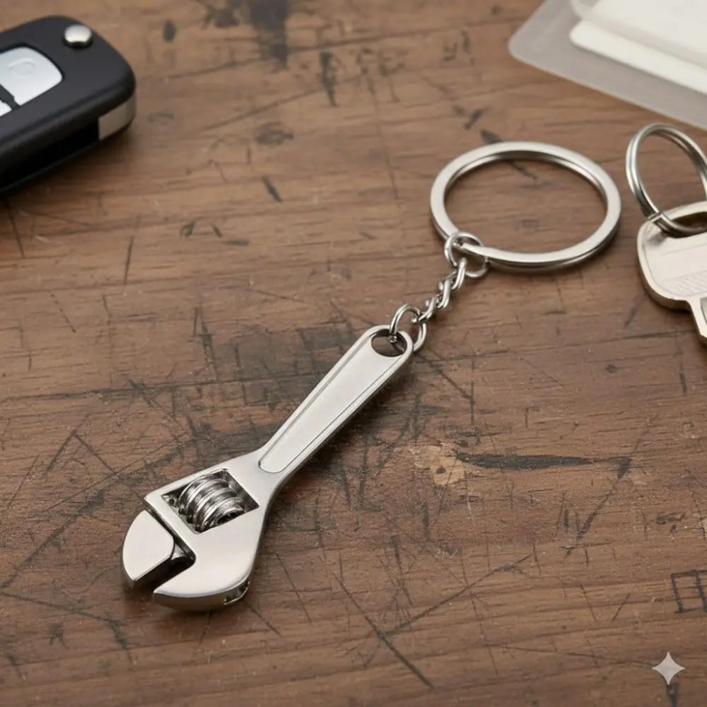 Industrial Wrench Keychain, Heavy-Duty Metal Keyring, Mechanic Tool Holder, Automotive Repair Accessory, Vintage Mechanical Key Fob, Toolbox Gift Keyring, Craftsman Hardware Keychain, Retro Auto-themed Gift
