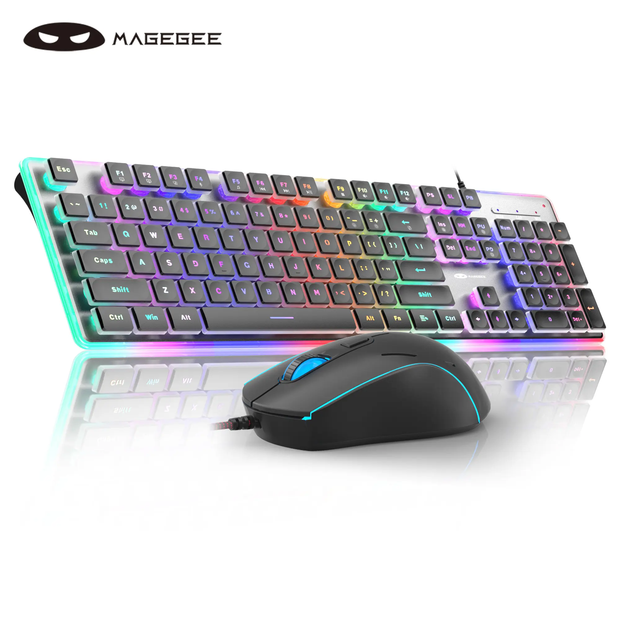 MageGee GK970 RGB Wired Backlit Gaming Keyboard and Mouse Set - Purple, Pink, Adjustable DPI, Compatible with PC, Laptop, Mac, Rgb Gaming