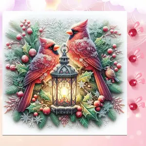 5D DIY Full Drill Round Diamond Painting - Diamond Art Painting Kit Red Bird, Lantern, Snowflake Mosaic, Canvas - DIY Decorative Painting, Home Wall Decor, Suitable for Halloween and Christmas, Birthday and Anniversary Gifts, Diamond Painting Kits