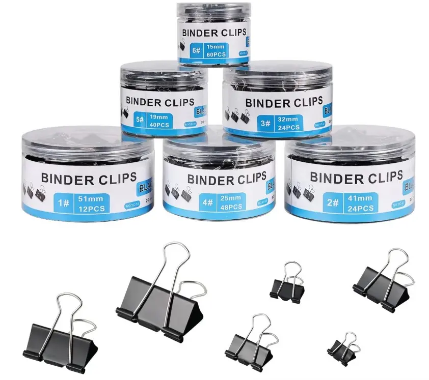 Binder Clips Paper Clamps Assorted Sizes, Metal Paper Binder Clip, Black Binding Paperwork Clamp Bulk, School Teachers Office Supplies