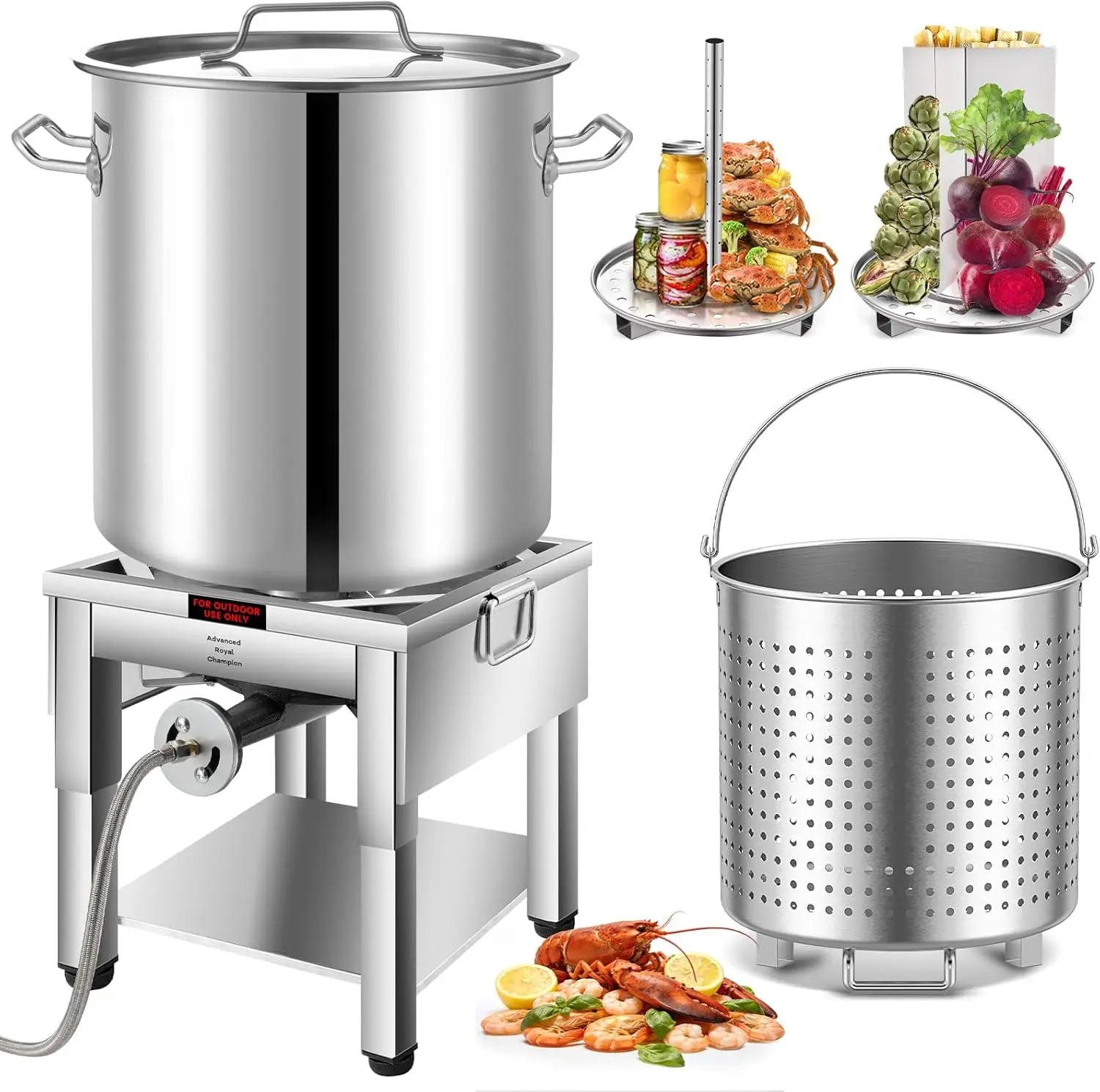 ARC 32-100QT Stainless Steel Pot with 200,000 BTU Protable Propane Burner, Seafood Boil Pot with Basket and Steamer Rack,Lobster Pot, Shrimp Boil,Tamale Steamer,Turkey Fryer Burner