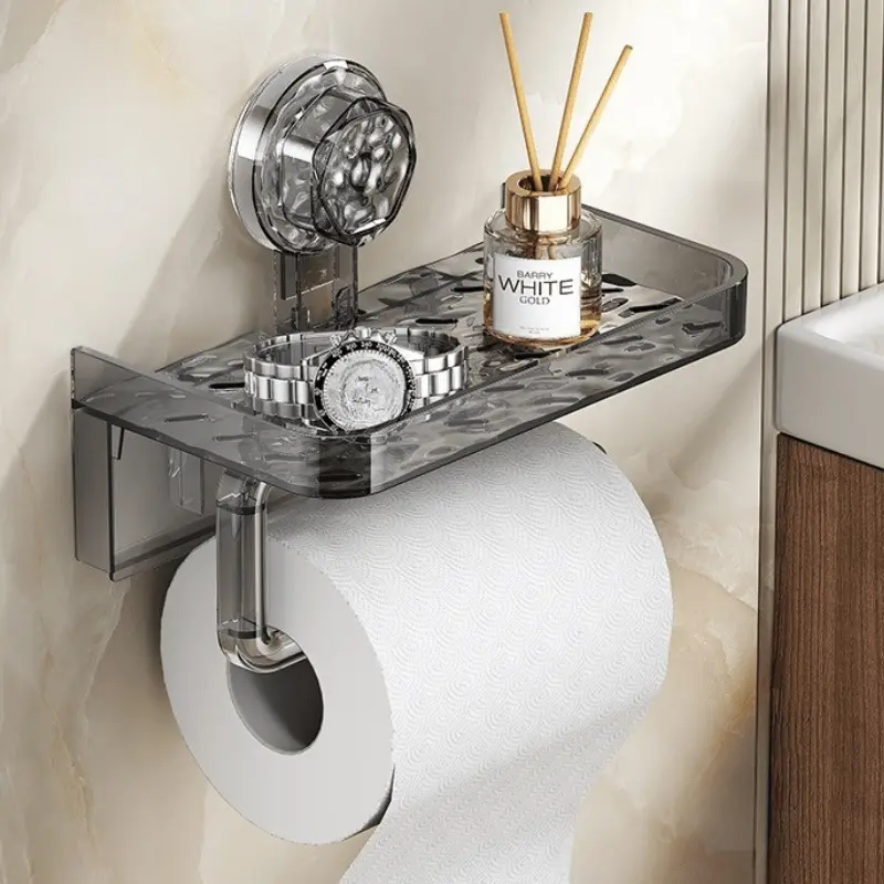 1 piece of bathroom phone holder, storage rack, suction cup non perforated toilet paper holder, bathroom essentials accessories, Restroom Bathroom Accessories, Bathroom Necessities, home decoration, Bathroom Organizers, Bathroom Accessories Organizer