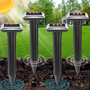 4 Pack Mole Repellent Solar Powered, Snake & Skunk & Vole & Gopher & Armadillo & Rabbit & Groundhog & Chipmunk & Raccoon Repellent for Yard, IP65 Waterproof Ultrasonic Deterrent for Lawns Garden