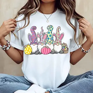 Cute Easter Gnomes T-Shirt White Colorful Gnome And Bunny Design Spring Holiday Wear