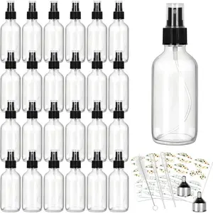 25 Pack 4oz Clear Glass Spray Bottles with Fine Mist Sprayers, Glass Travel Bottles for  Essential Oils Cleaning Solutions Perfumes & More Liquids (1 Brush, 2 Funnels and 36 Labels)