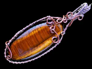 Sterling Silver LARGE Grounding Copper Tiger's Eye Tiger Eye Elven Elvish Victorian Fantasy Wire Wrapped Gemstone Pendant Necklace Amulet