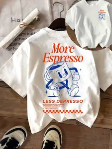 Tiktok Trendy More Espresso Coffee Graphic Print Tee, Streetwear Oversized Loose Fit Cotton Shirt, Casual Home Wear, Spring Summer Comfortable Style
