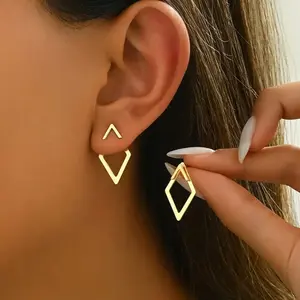 Bohemian rhombus minimalist geometric earrings, 14k gold-plated, lightweight, hypoallergenic aesthetic gift