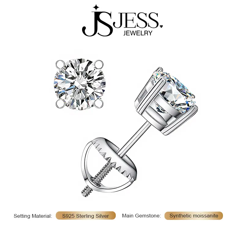 【Screw Back】0.2-6CT 3-9mm Round Cut Moissanite D Color VVS1 Stud Earrings,Screw Back,S925 Sterling Silver platinum plated Earring For Men Women Wedding Gift