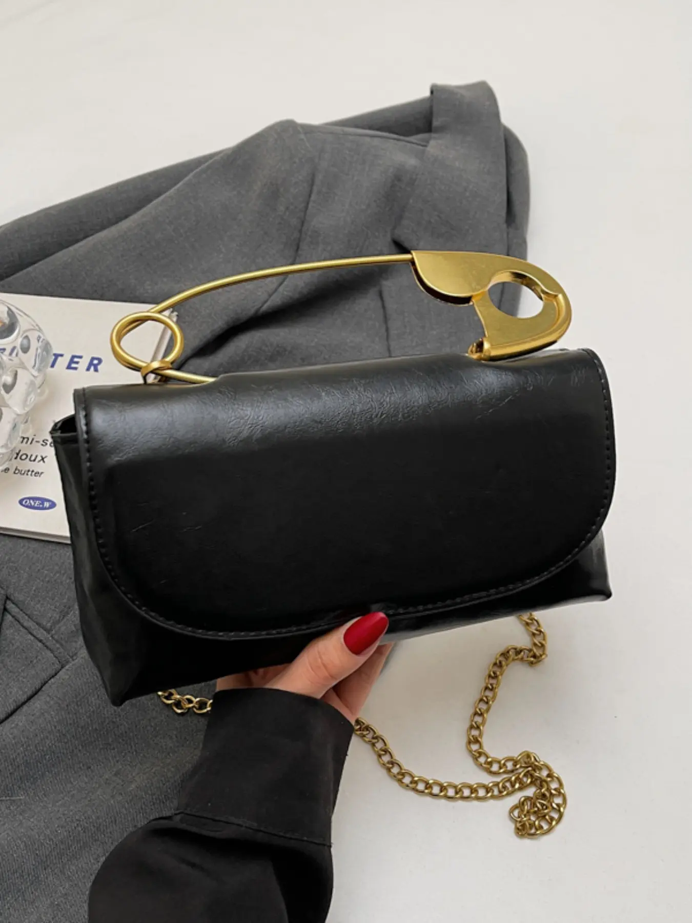 Women's Safety Metal Pin Handle Shoulder Bag with Detachable Chain Strap, Casual Multi-Functional Clutch, Perfect for Holidays & Gifts, Casual Crossbody Bags, Everyday Crossbody Bag, Crossbody Handbags