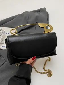 Women's Metal Pin Handbag with Detachable Chain Strap, Casual Shoulder Clutch Bag, Multifunctional Crossbody Wallet for All Seasons, Crossbody Clutch Purse